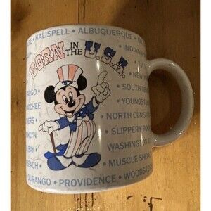 Vtg. 1986 Applause Disney Mickey Mouse Coffee Tea Mug Born in the USA Patriot
